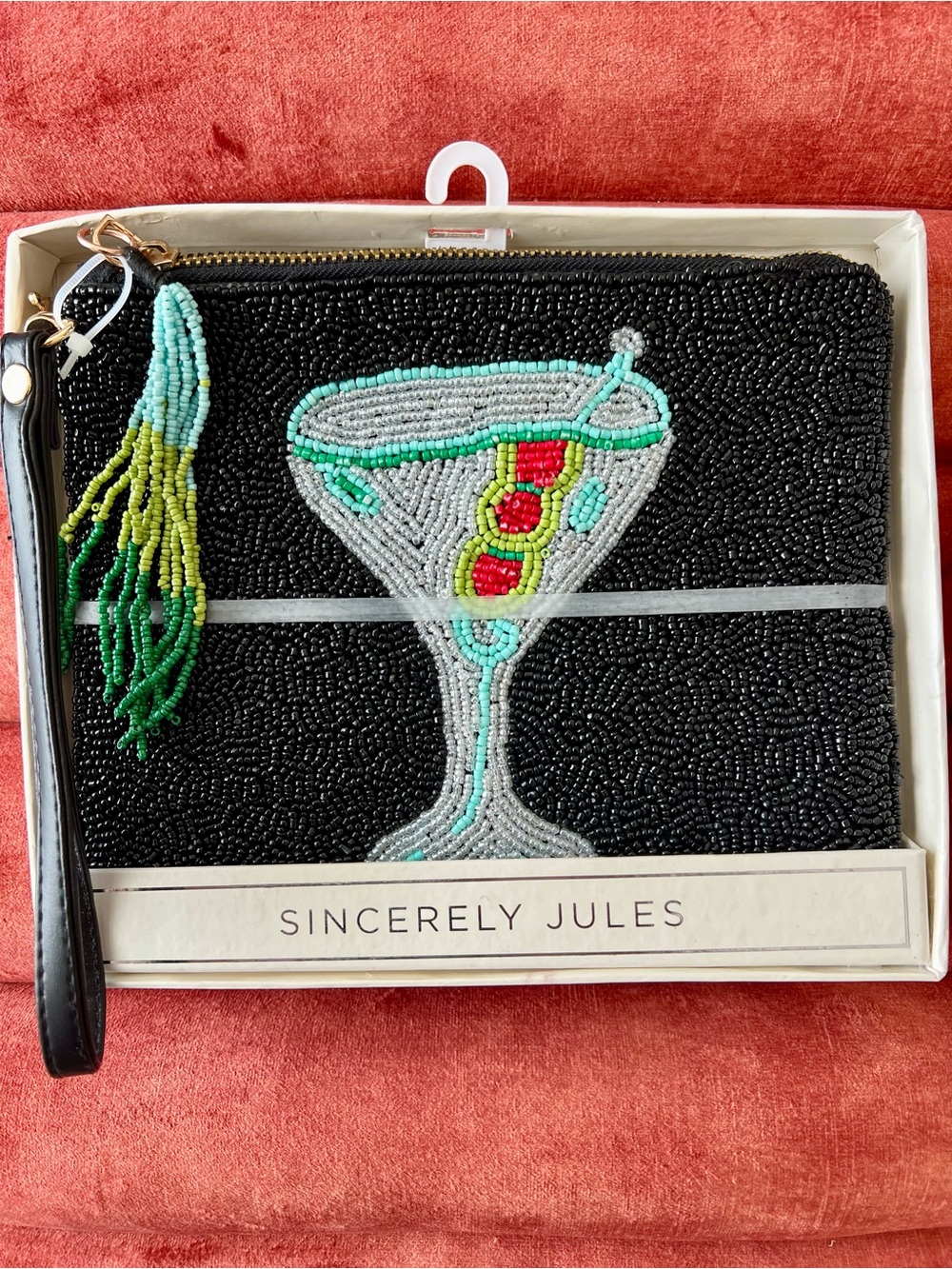 NWT Sincerely Jules Black Beaded Martini Clutch Wristlet